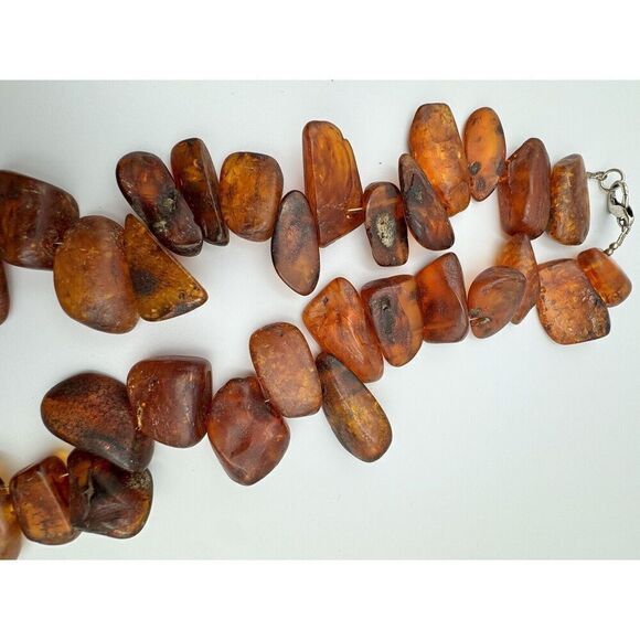 Antique Baltic Amber Cognac X Large Nuggets 30” Necklace Natural Raw 223g .925 - Picture 14 of 16